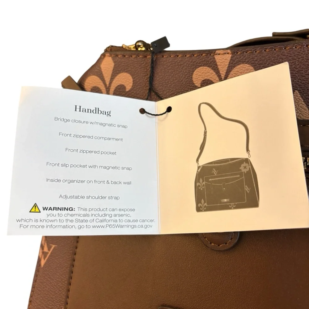 Adrienne Vittadini Crossbody Fleur-de-lis Adjustable Strap Brown Bone NEW‎ $190